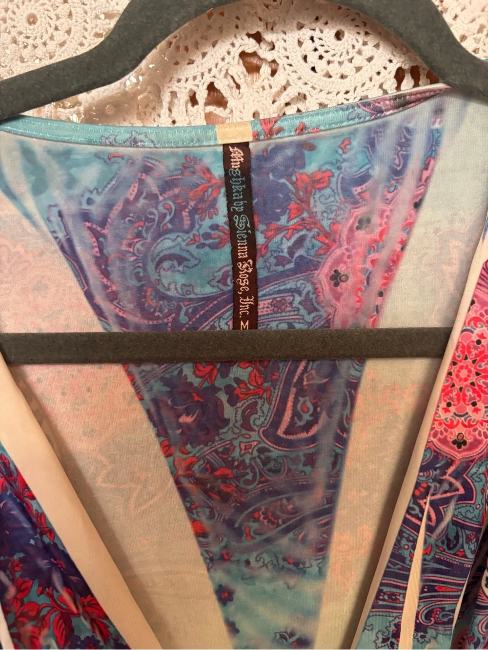 Sienna Rose Blue & Pink Paisley V-Neck Midi Dress - Picture 2 of 3